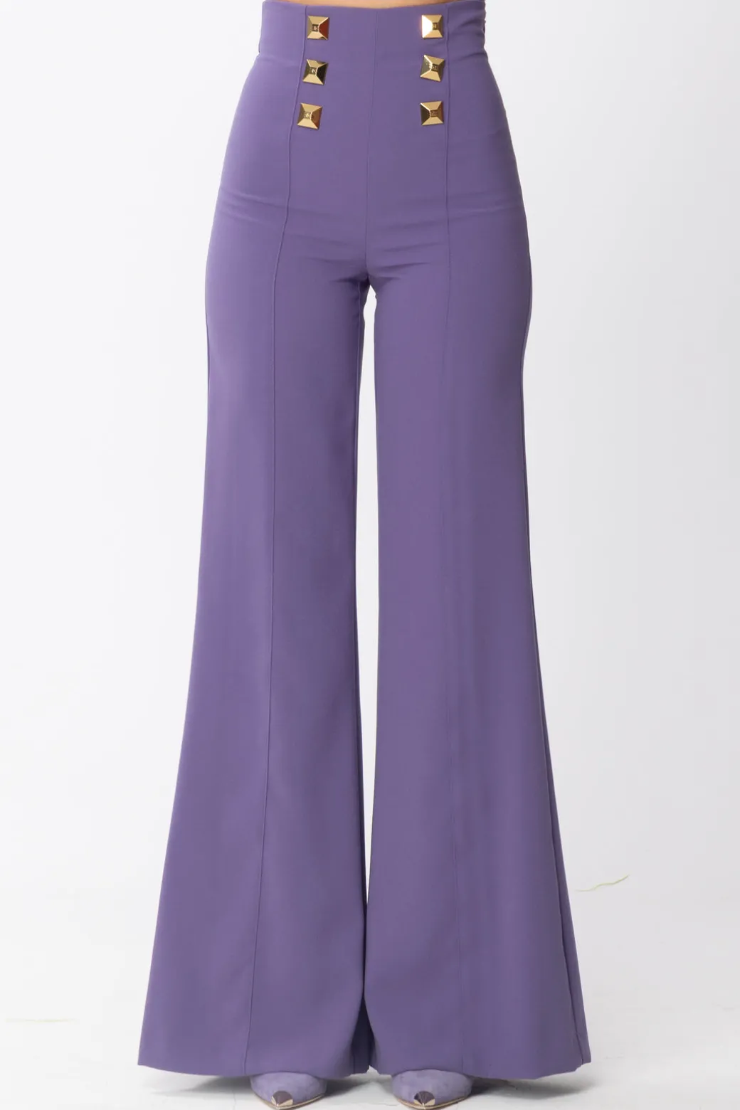 Donna Elisabetta Franchi Pantaloni Palazzo con Maxi Borchie