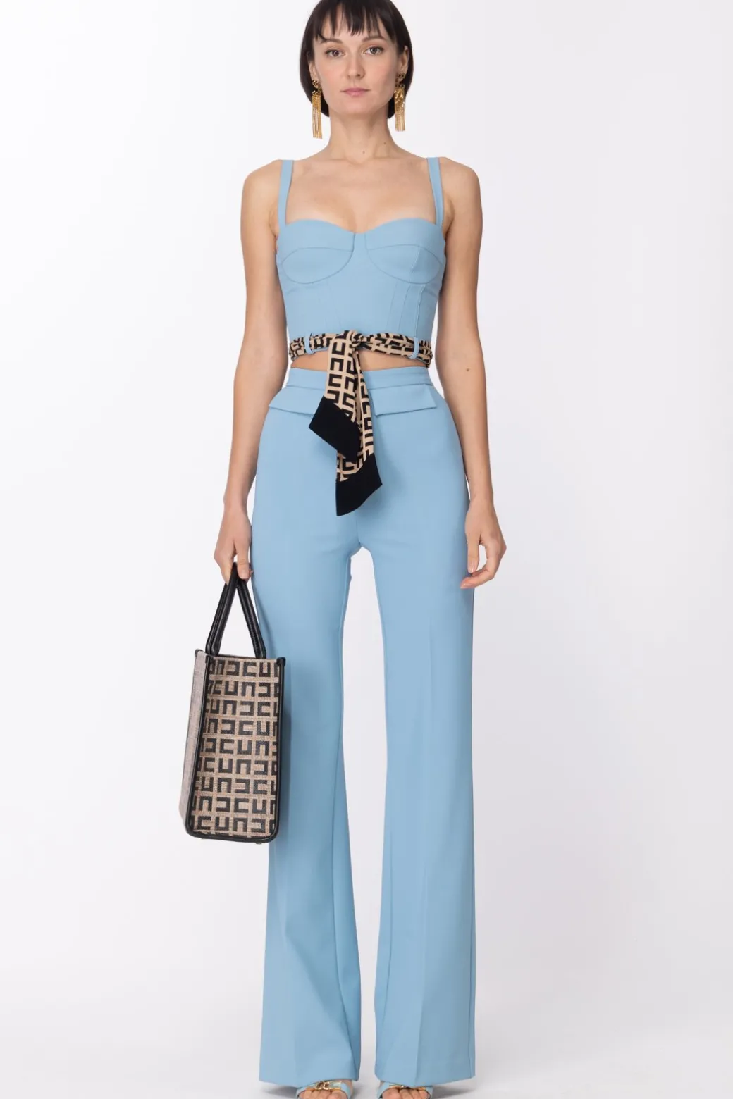 Donna Elisabetta Franchi Pantaloni Palazzo con Micro Accessorio Logo