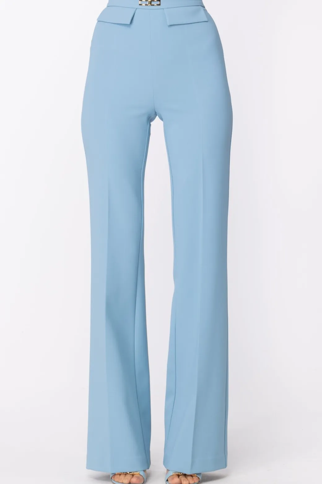 Donna Elisabetta Franchi Pantaloni Palazzo con Micro Accessorio Logo