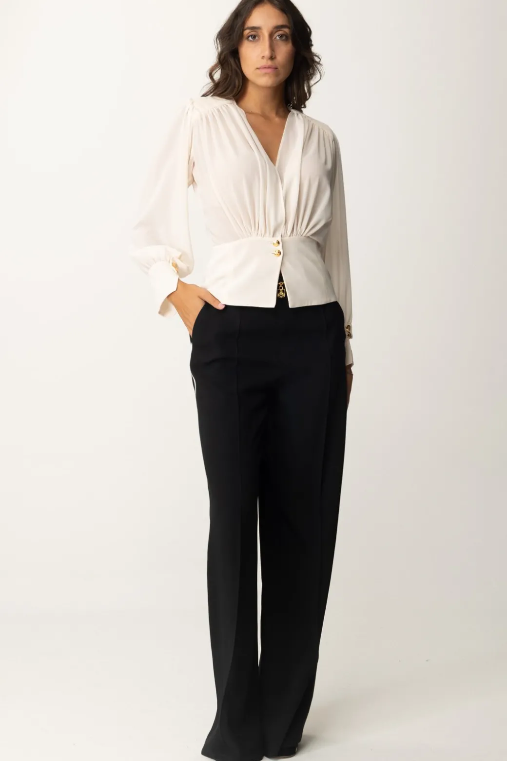 Donna Elisabetta Franchi Pantaloni Palazzo In Satin con Morsetto