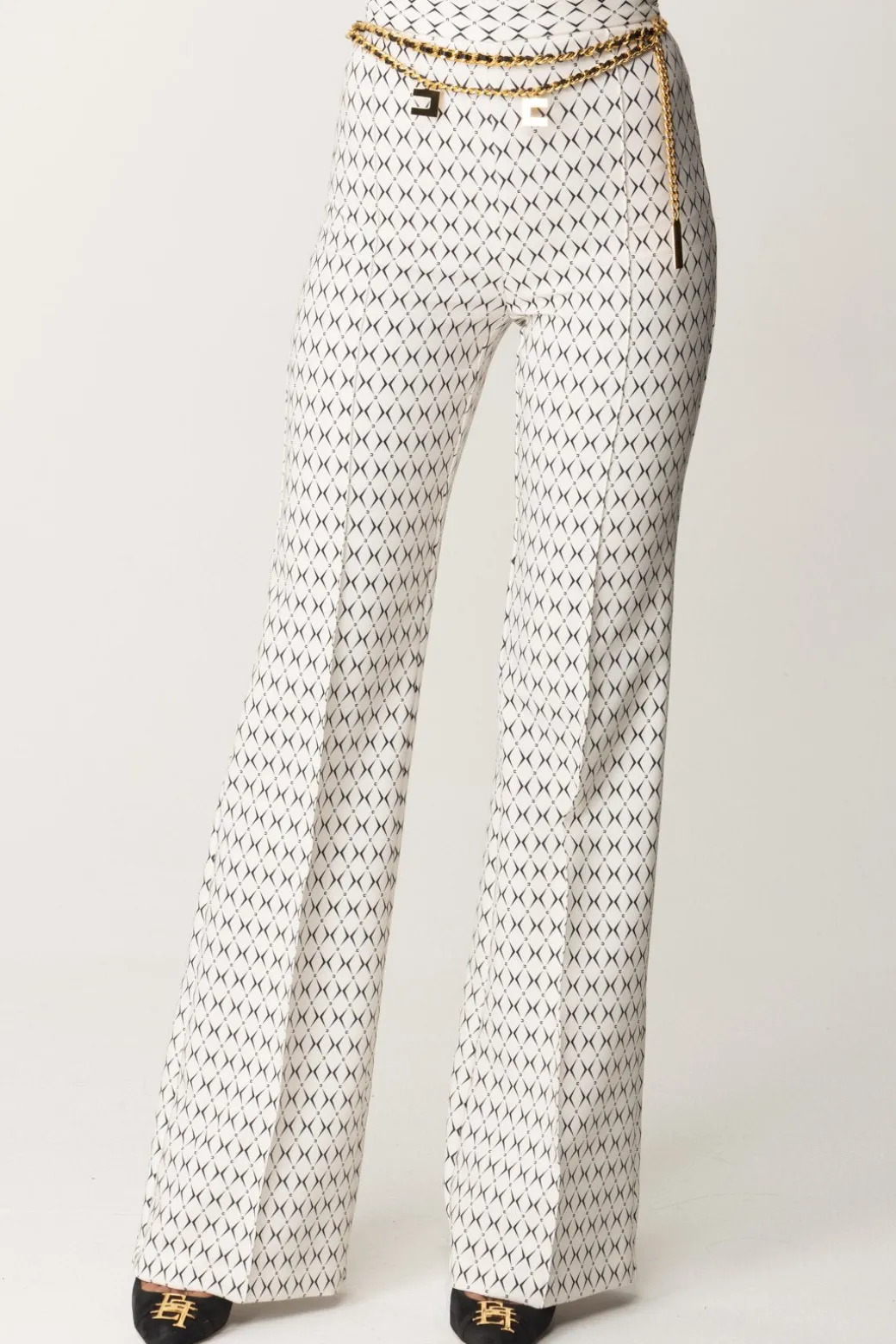 Donna Elisabetta Franchi Pantaloni Stampa Rombo con Catena