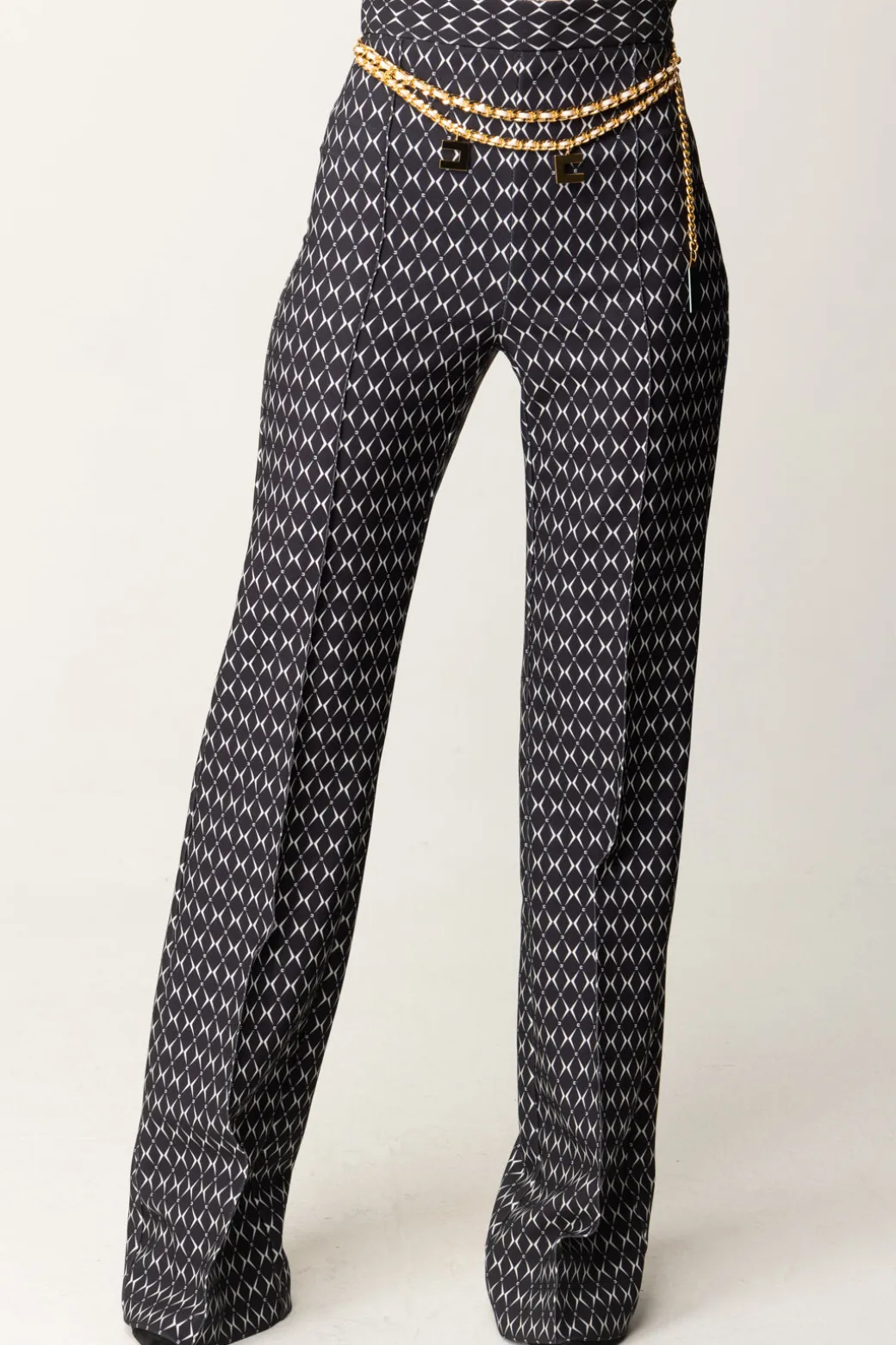 Donna Elisabetta Franchi Pantaloni Stampa Rombo con Catena