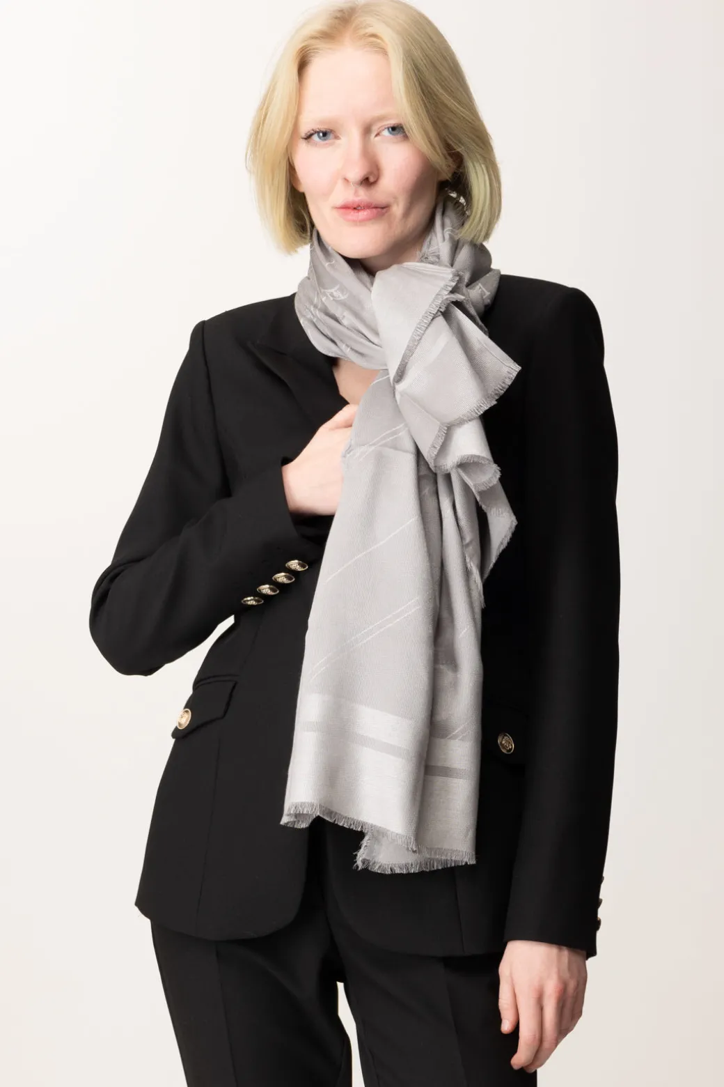 Donna Elisabetta Franchi Pashmina Lurex con Stampa Righe