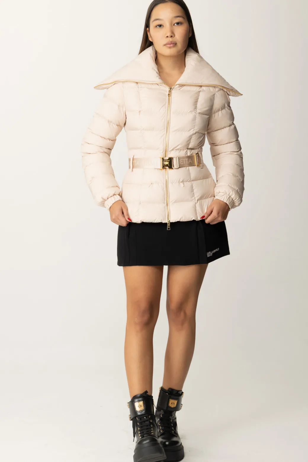 Donna Elisabetta Franchi Piumino con Cintura e Maxi Colletto