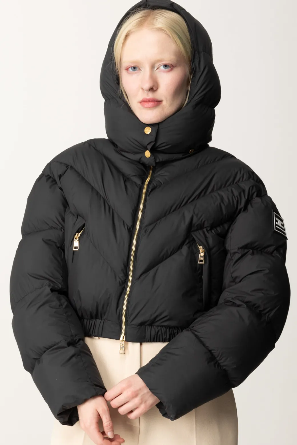 Donna Elisabetta Franchi Piumino Crop In Nylon