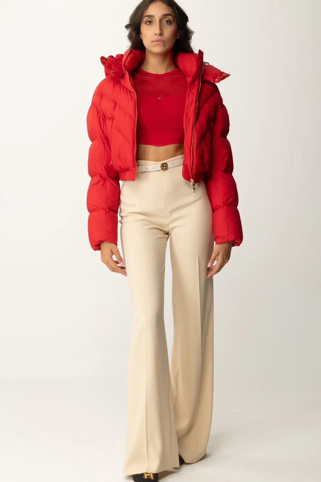 Donna Elisabetta Franchi Piumino Crop In Nylon