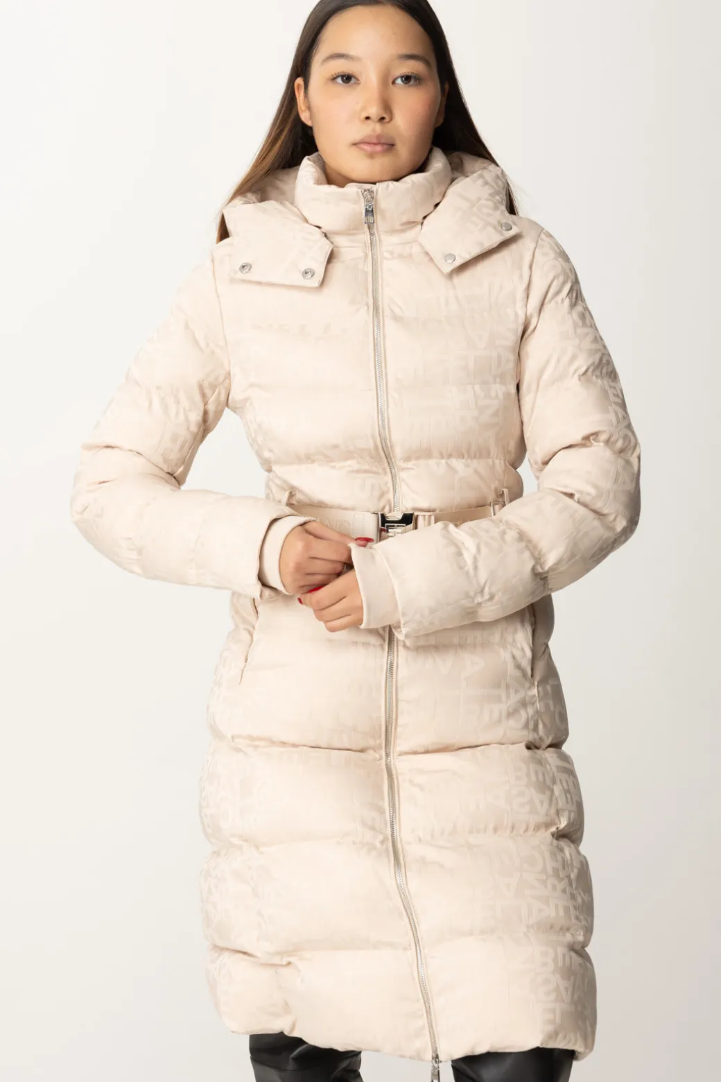 Donna Elisabetta Franchi Piumino Lungo In Nylon Lettering