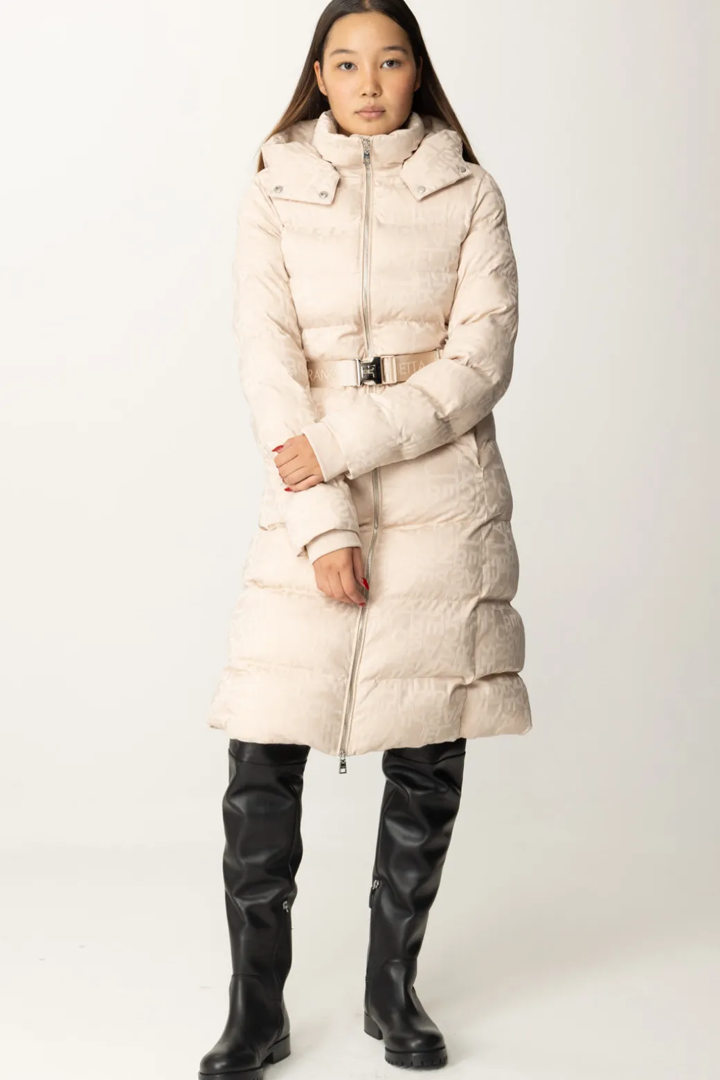 Donna Elisabetta Franchi Piumino Lungo In Nylon Lettering