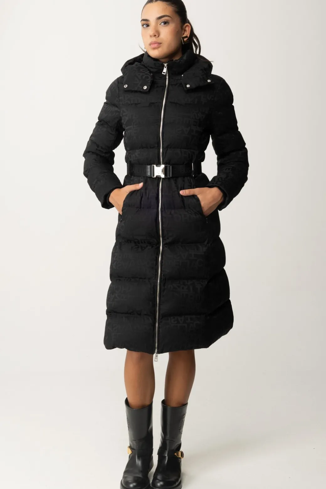 Donna Elisabetta Franchi Piumino Lungo In Nylon Lettering