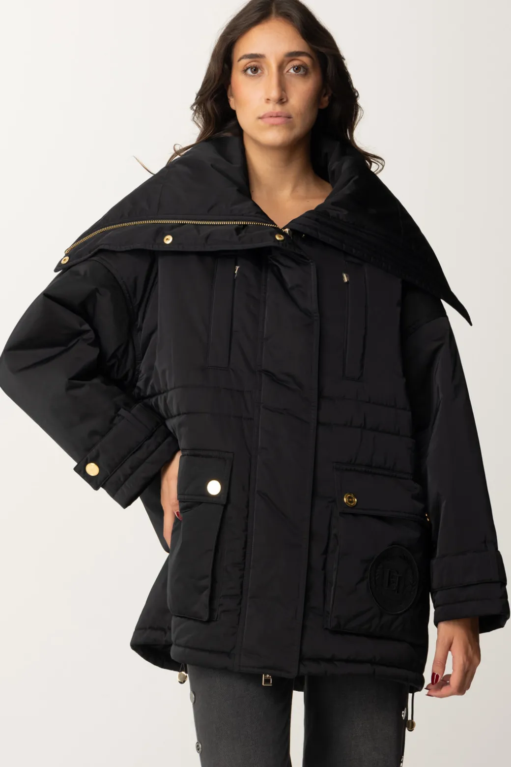 Donna Elisabetta Franchi Piumino Stile Aviatore In Nylon Satin
