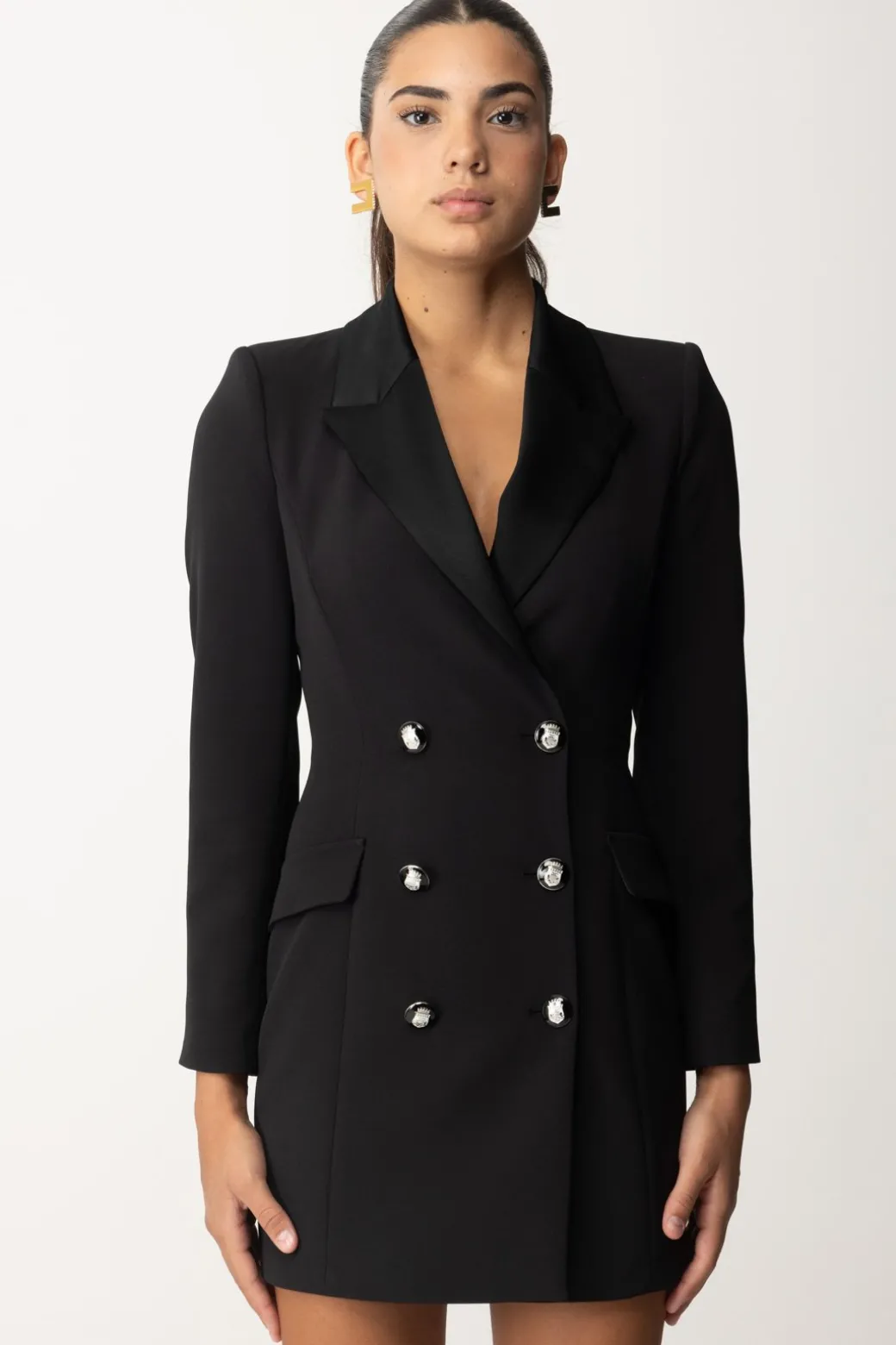 Donna Elisabetta Franchi Robe Manteau In Crêpe Stretch con Revers In Raso