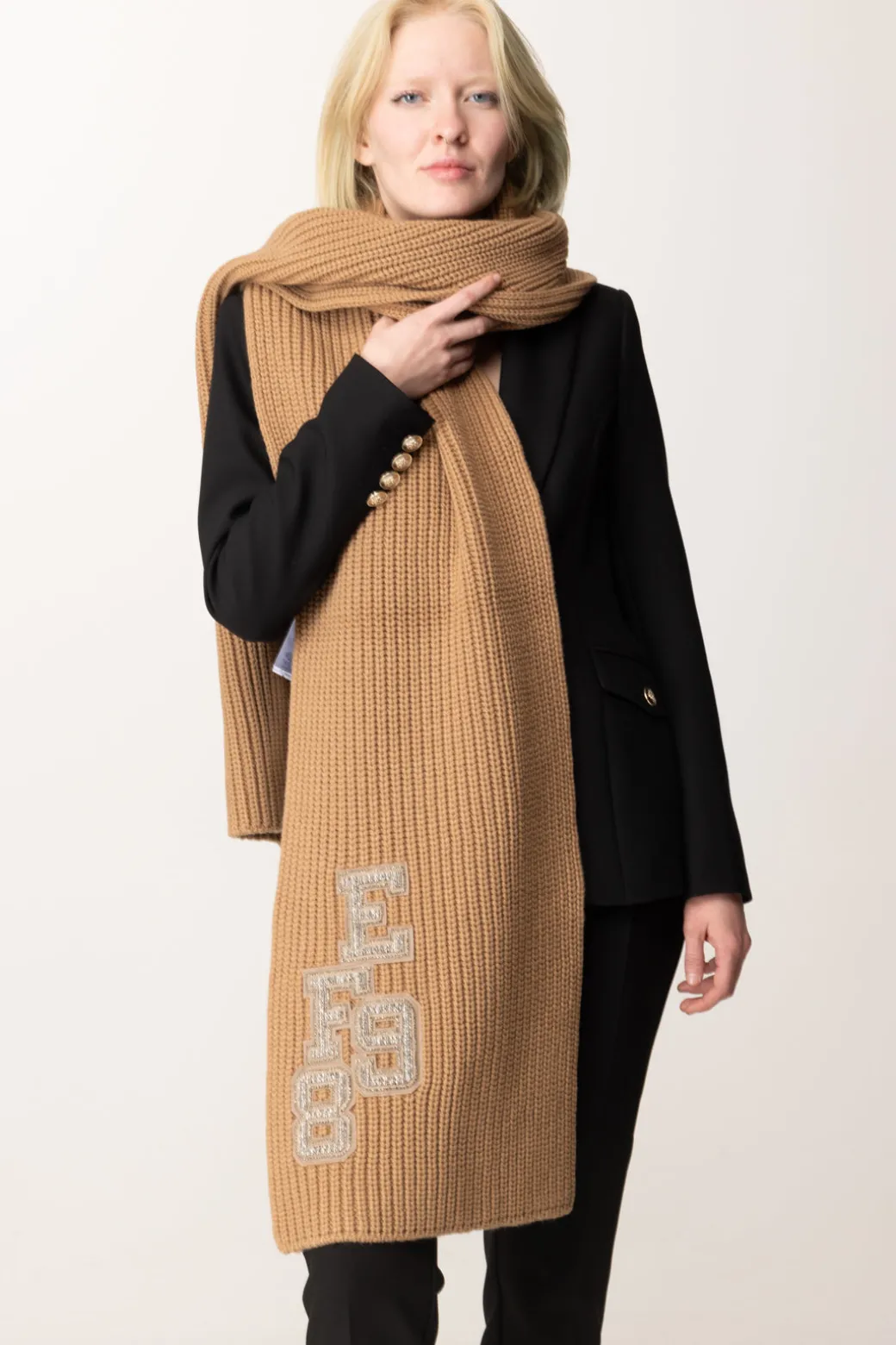 Donna Elisabetta Franchi Sciarpa In Lana a Coste con Patch Stile College