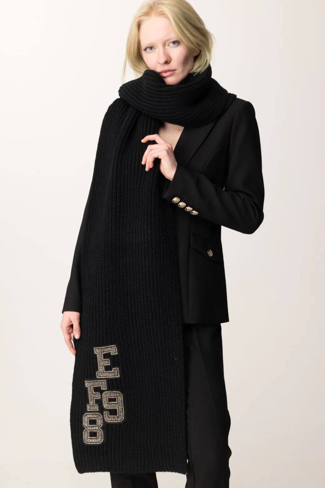 Donna Elisabetta Franchi Sciarpa In Lana a Coste con Patch Stile College