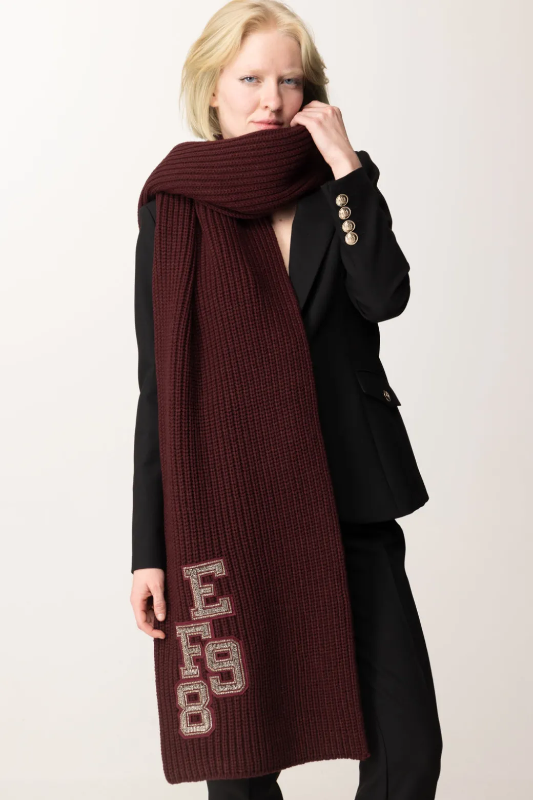 Donna Elisabetta Franchi Sciarpa In Lana a Coste con Patch Stile College