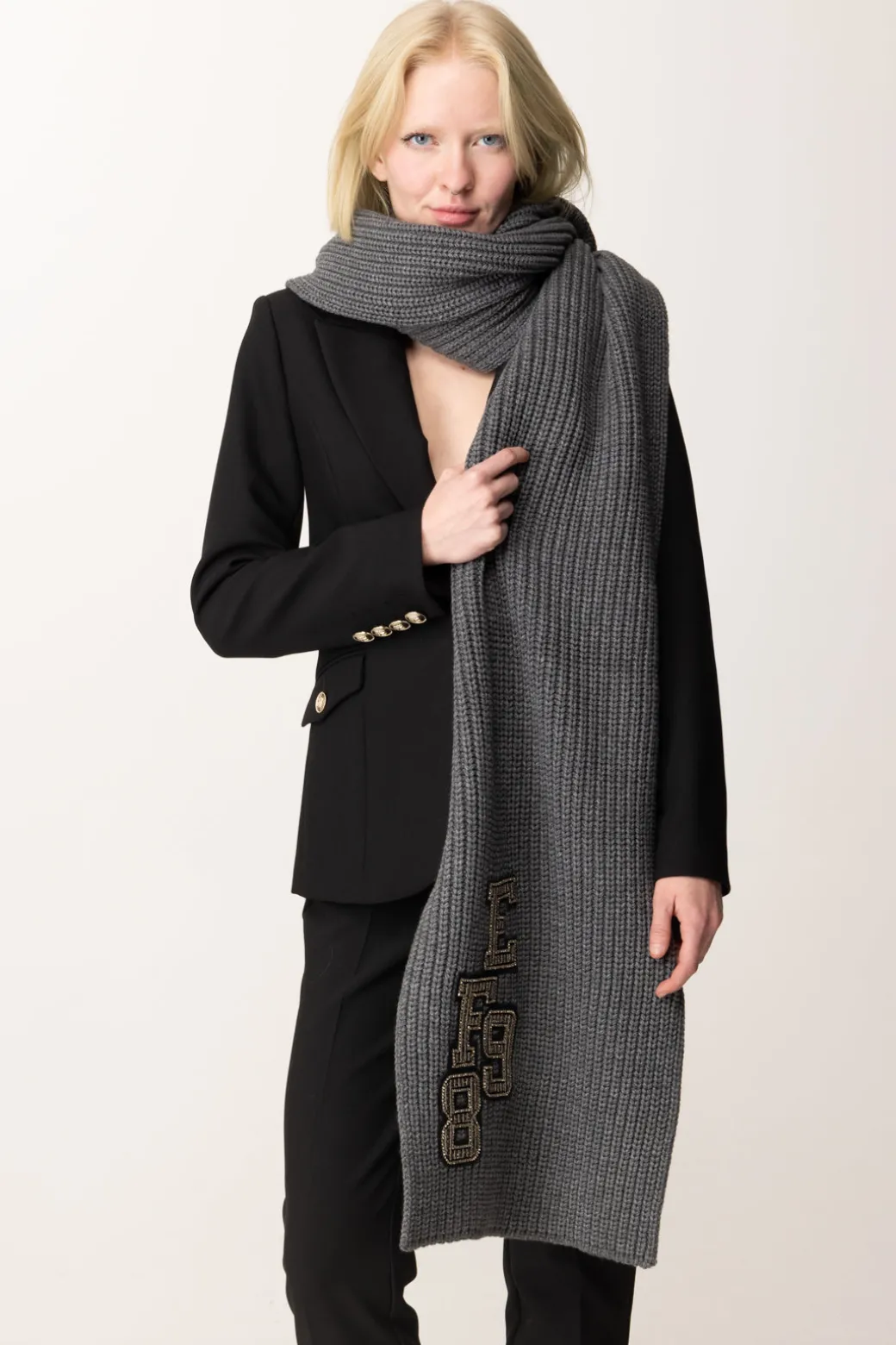 Donna Elisabetta Franchi Sciarpa In Lana a Coste con Patch Stile College