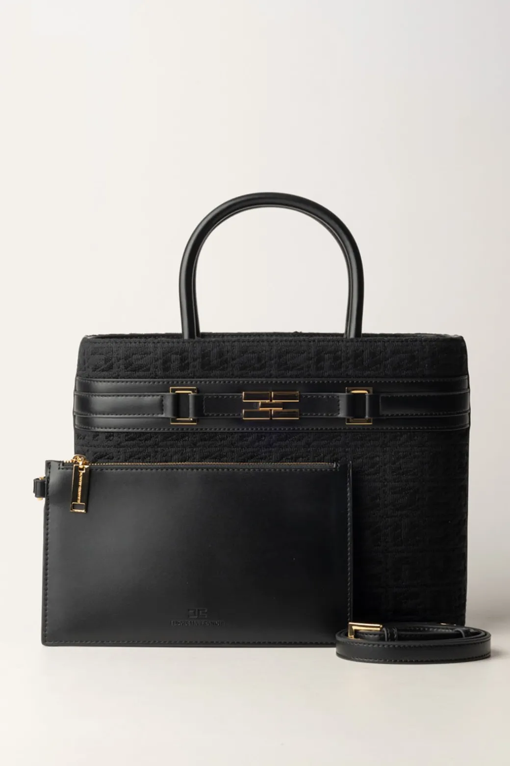 Donna Elisabetta Franchi Shopper Grande In Tessuto Jacquard con Morsetto
