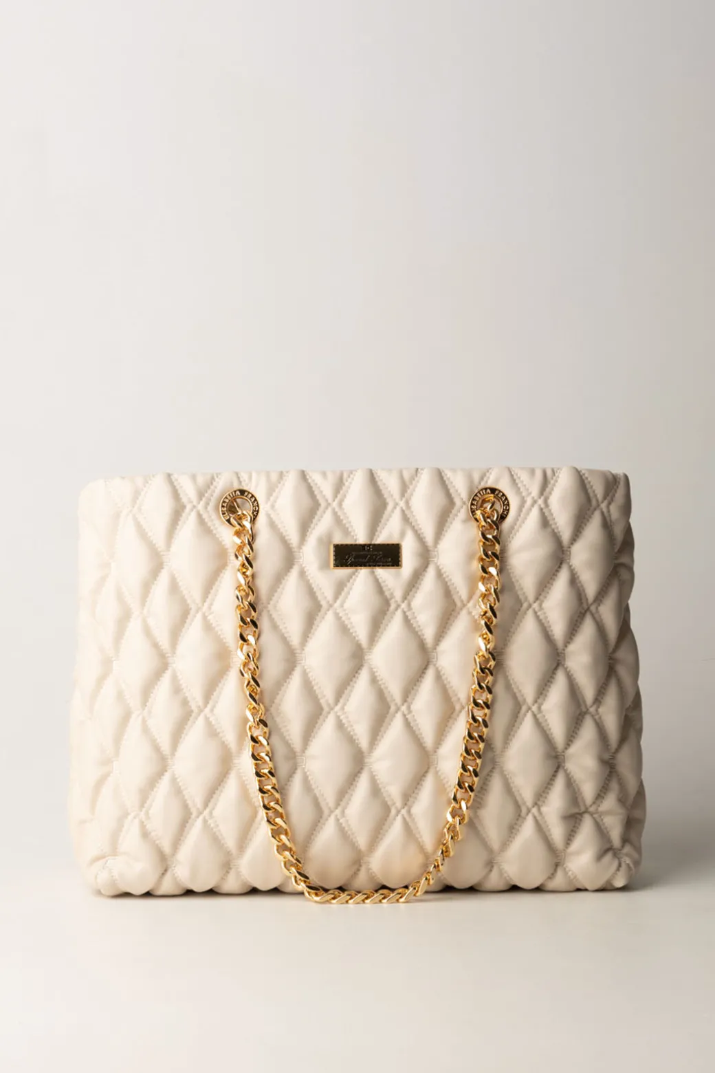 Donna Elisabetta Franchi Shopper In Tessuto Embossed con Manici In Catena