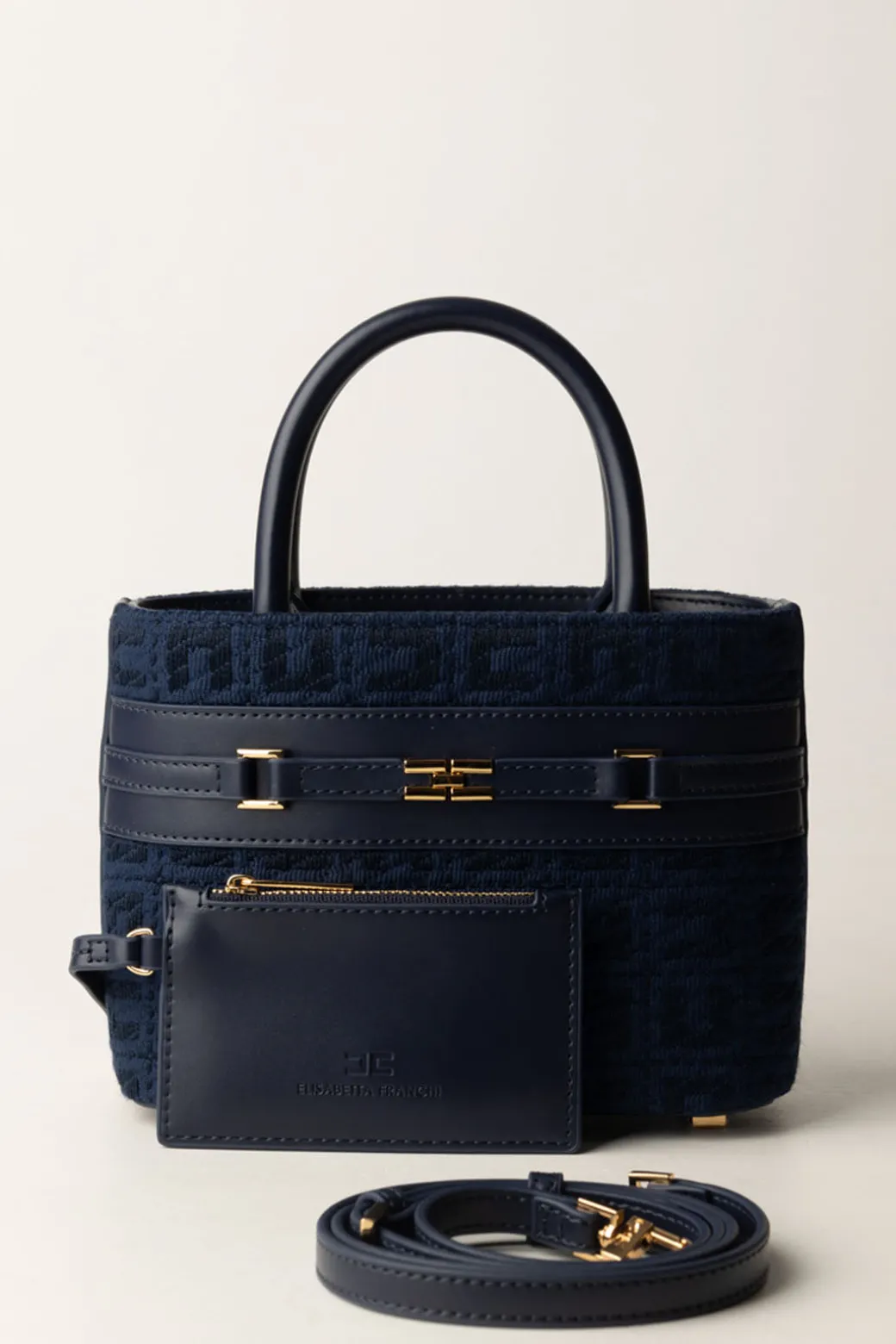 Donna Elisabetta Franchi Shopper Piccola In Tessuto Jacquard con Morsetto