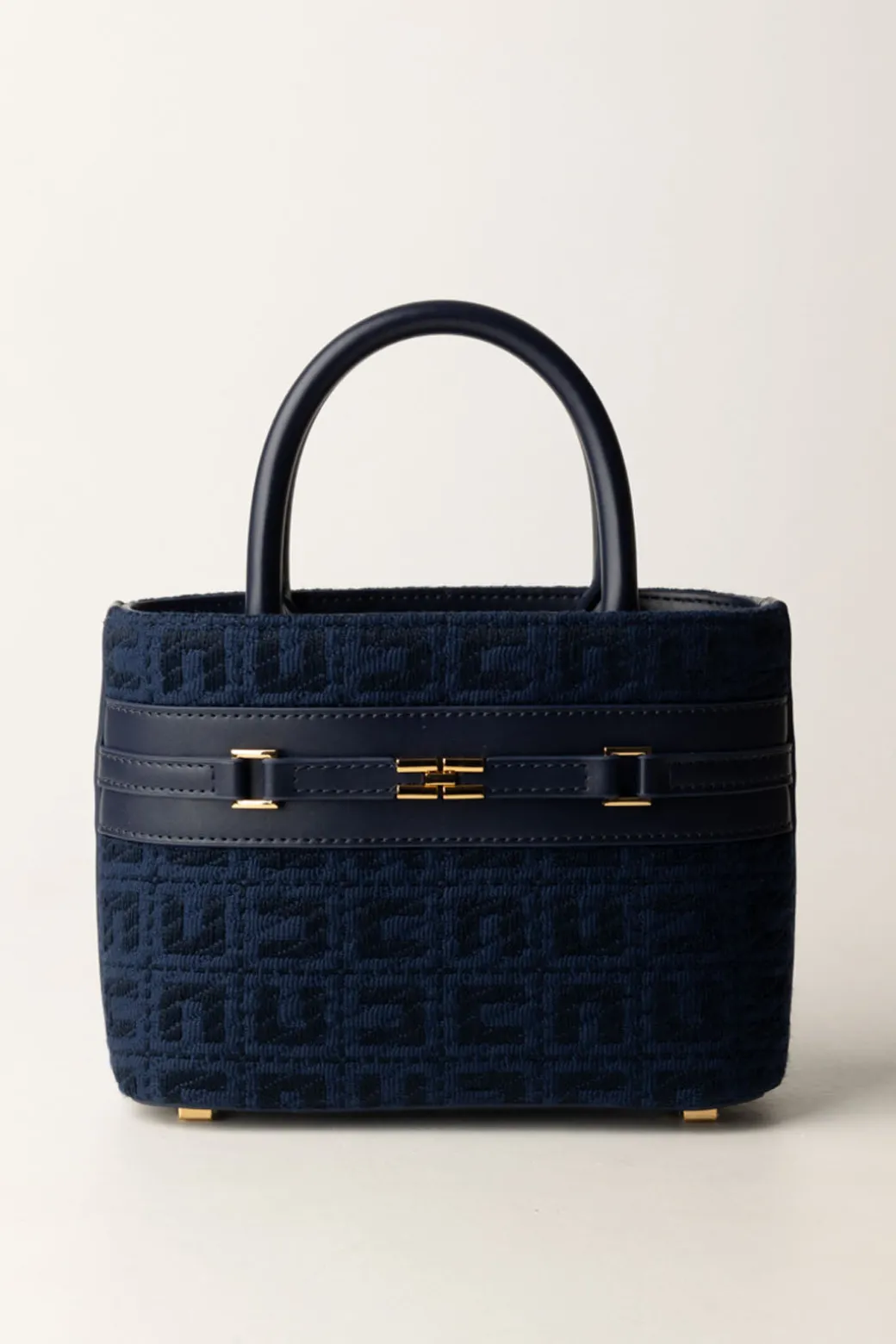 Donna Elisabetta Franchi Shopper Piccola In Tessuto Jacquard con Morsetto