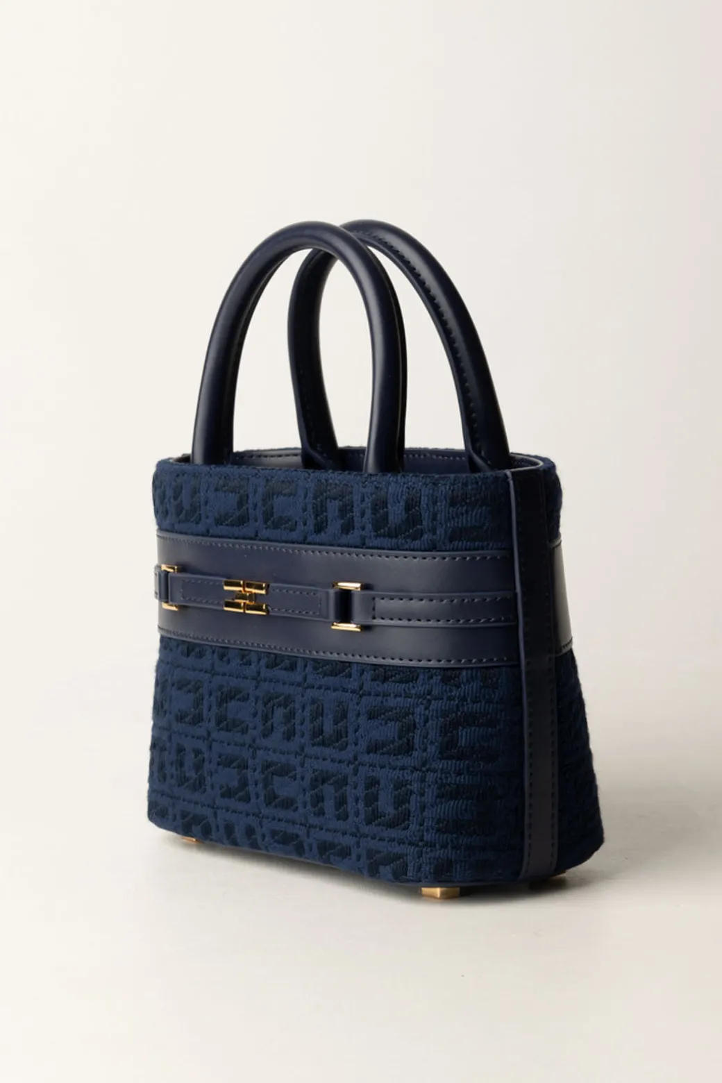 Donna Elisabetta Franchi Shopper Piccola In Tessuto Jacquard con Morsetto