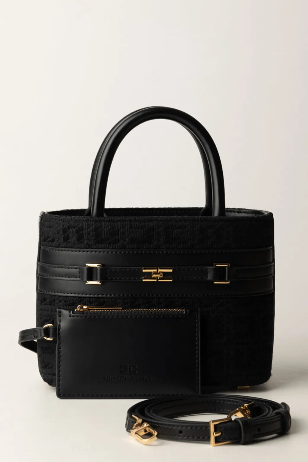 Donna Elisabetta Franchi Shopper Piccola In Tessuto Jacquard con Morsetto