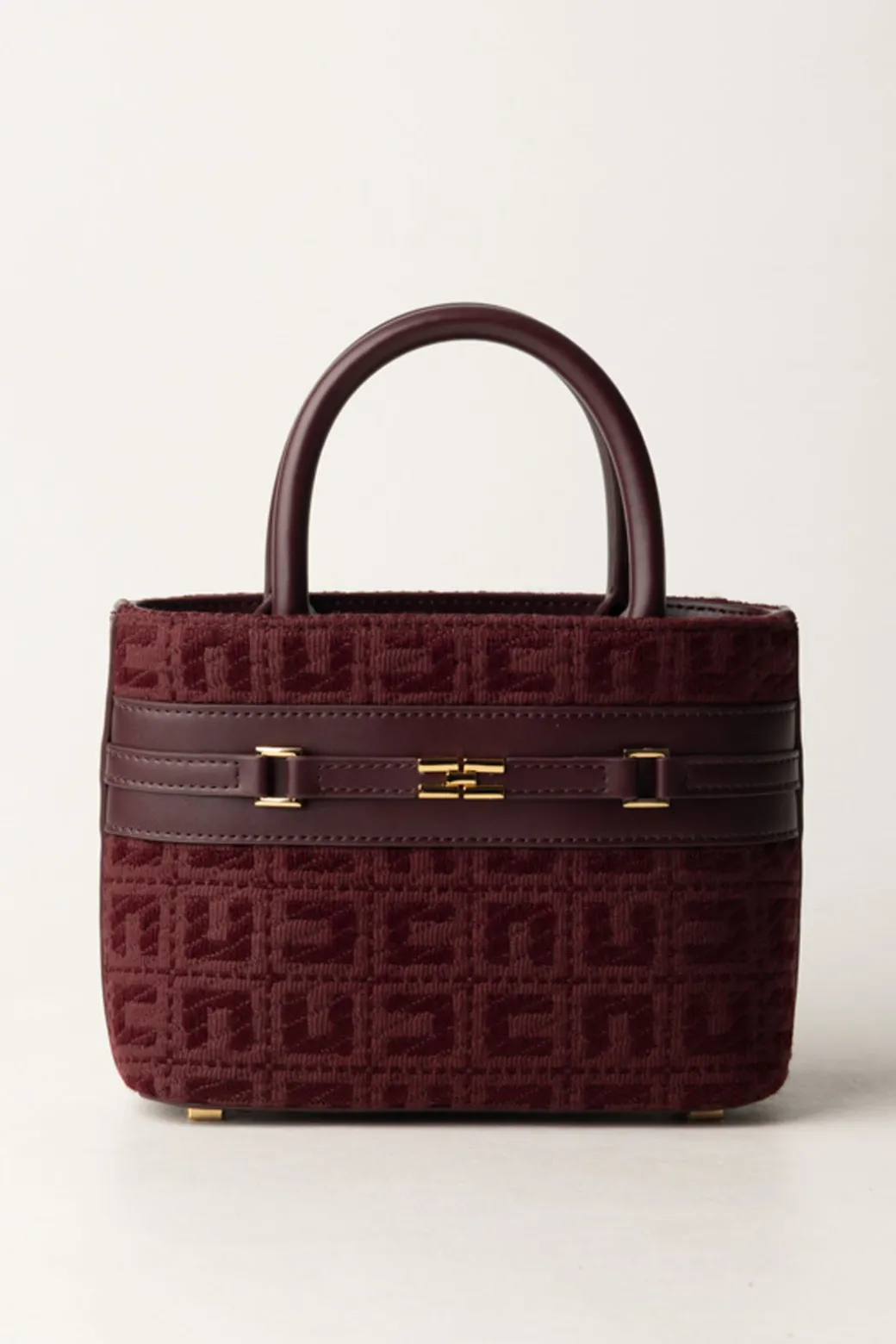 Donna Elisabetta Franchi Shopper Piccola In Tessuto Jacquard con Morsetto