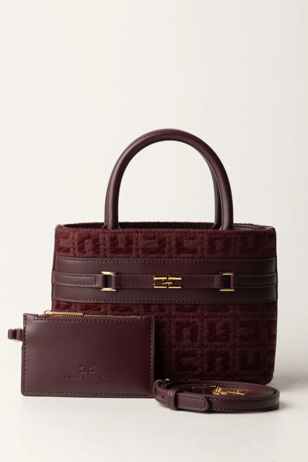 Donna Elisabetta Franchi Shopper Piccola In Tessuto Jacquard con Morsetto