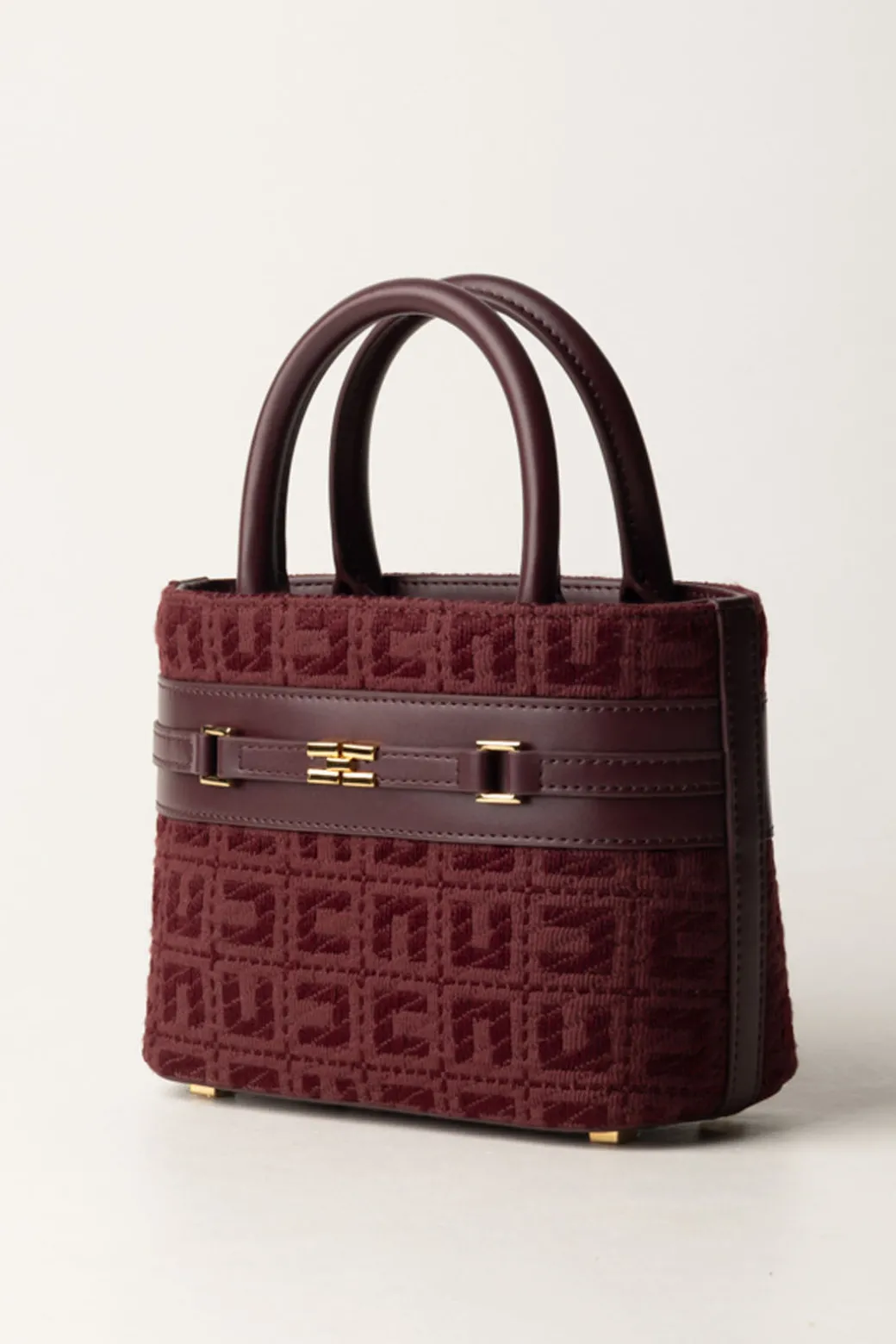 Donna Elisabetta Franchi Shopper Piccola In Tessuto Jacquard con Morsetto