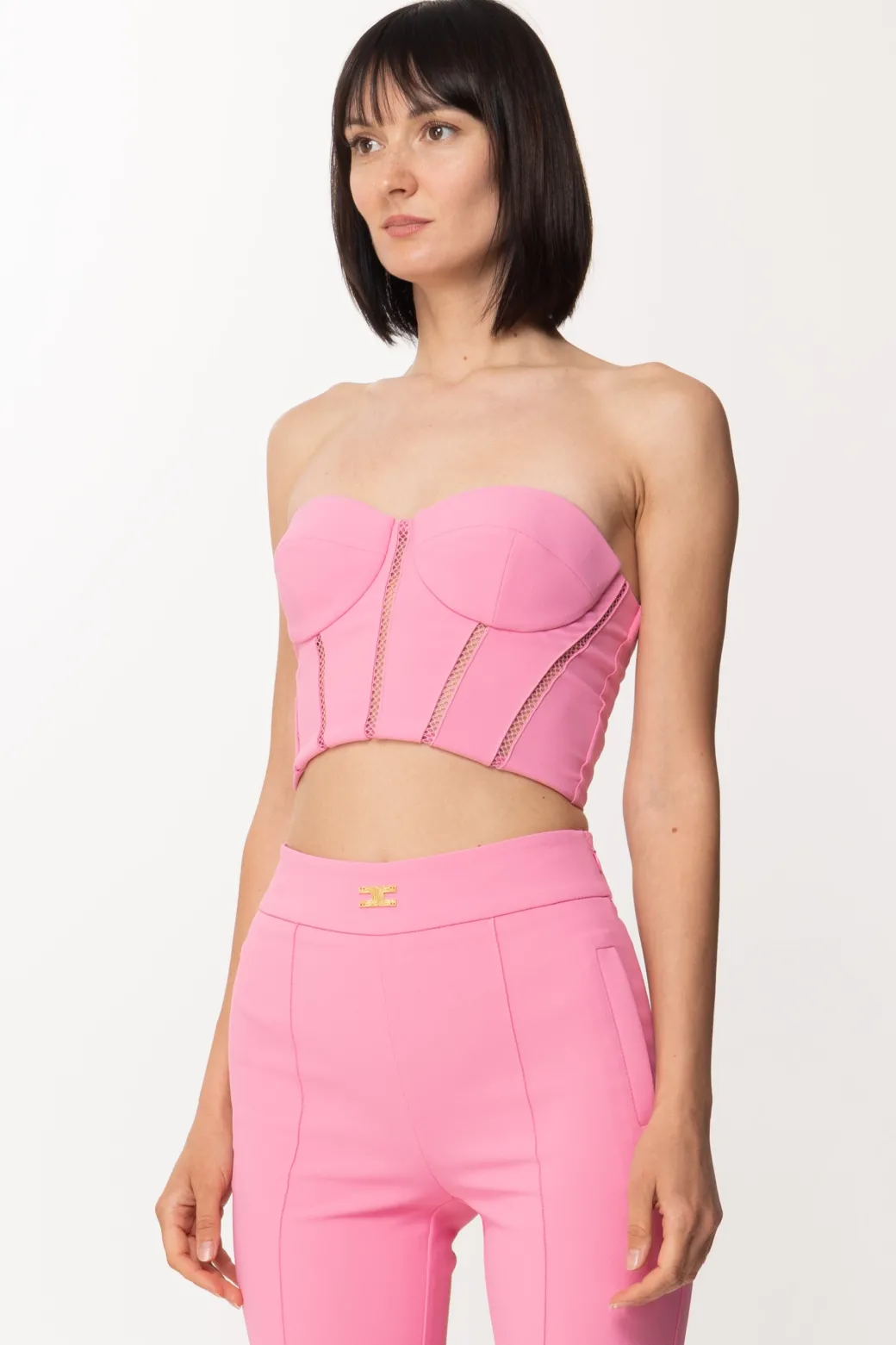 Donna Elisabetta Franchi Top Bustier con Motivo a Jour