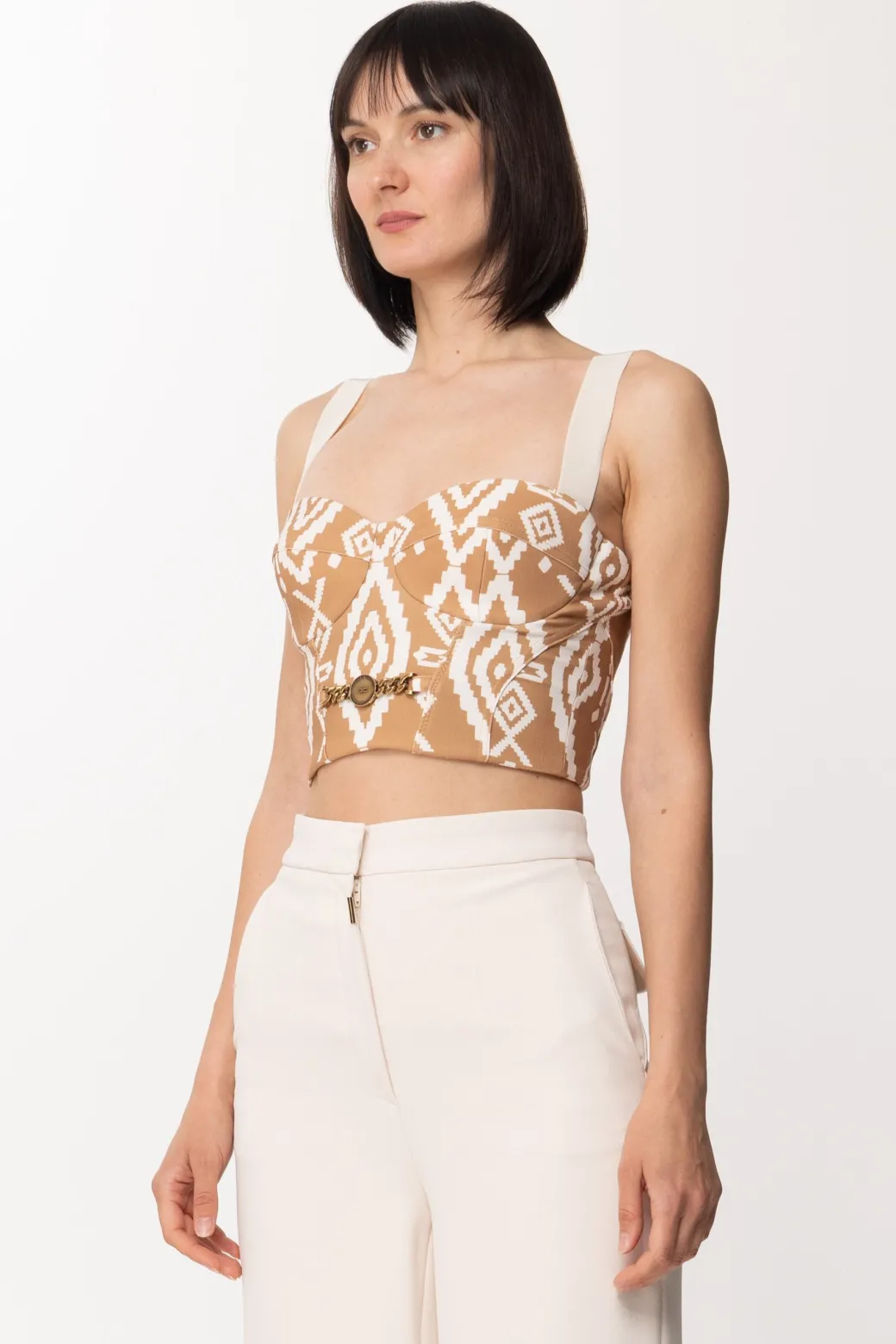 Donna Elisabetta Franchi Top Bustier con Stampa Etnica