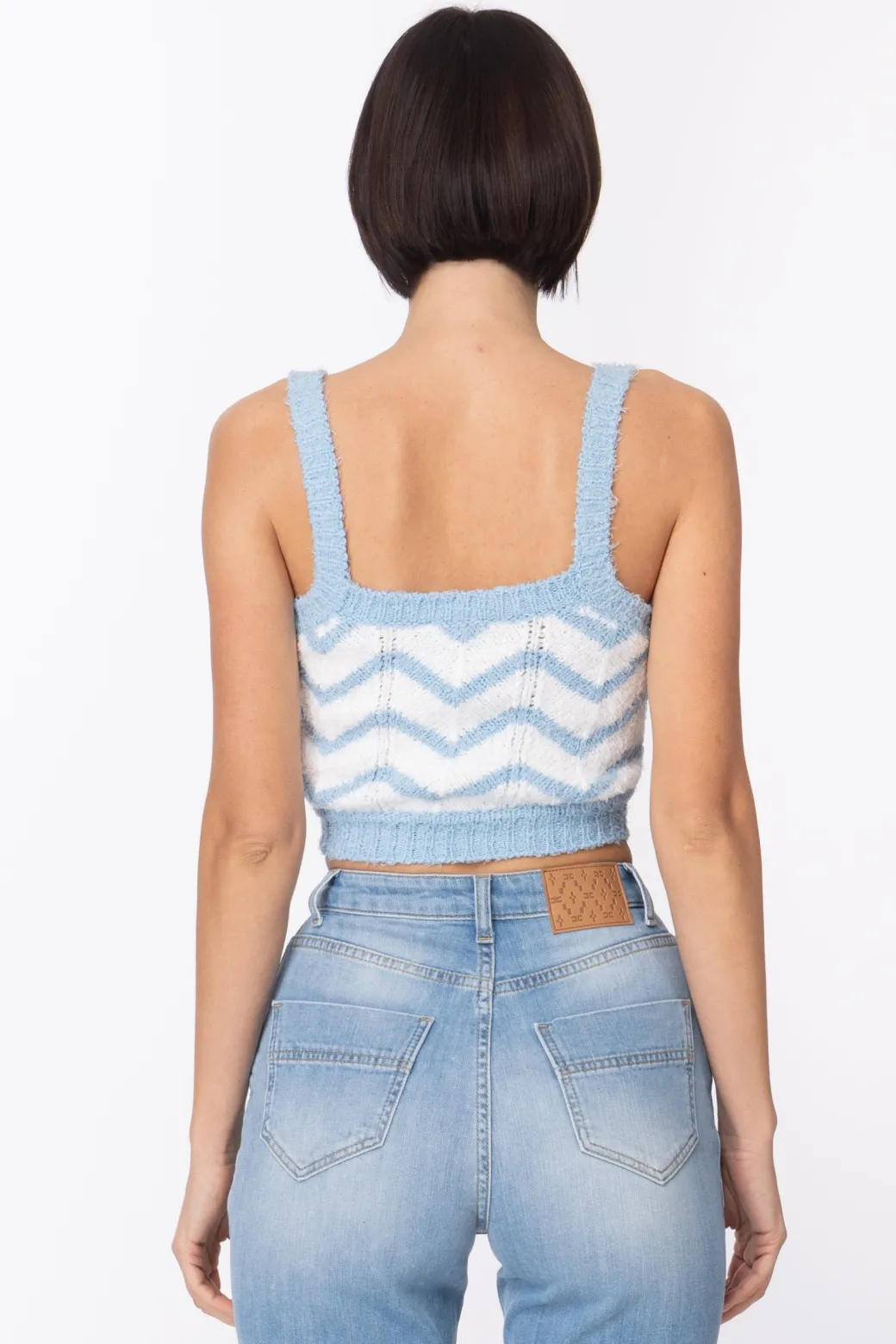 Donna Elisabetta Franchi Top con Bretelle e Disegno Chevron