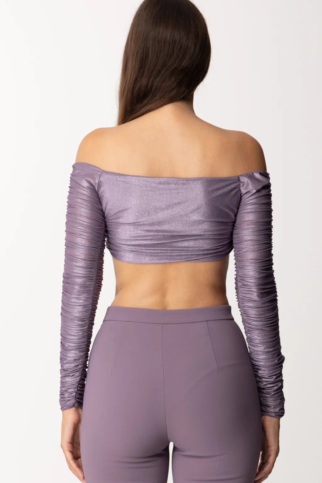 Donna Elisabetta Franchi Top Crop In Jersey Laminato con Catena