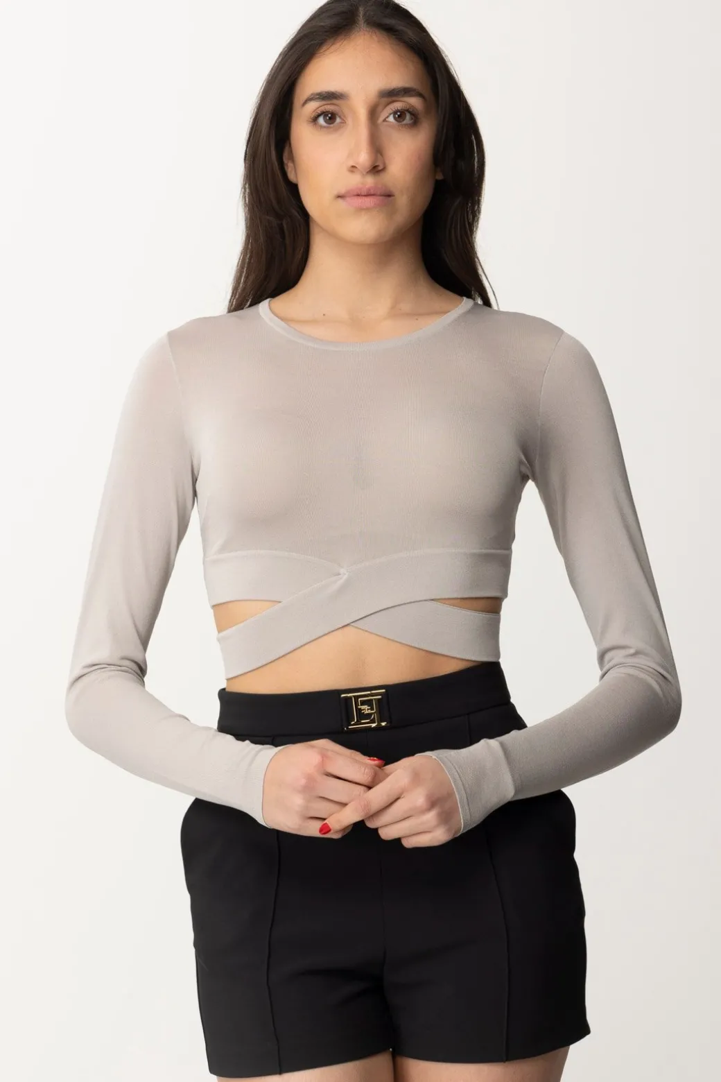 Donna Elisabetta Franchi Top Crop In Maglia con Cut-out
