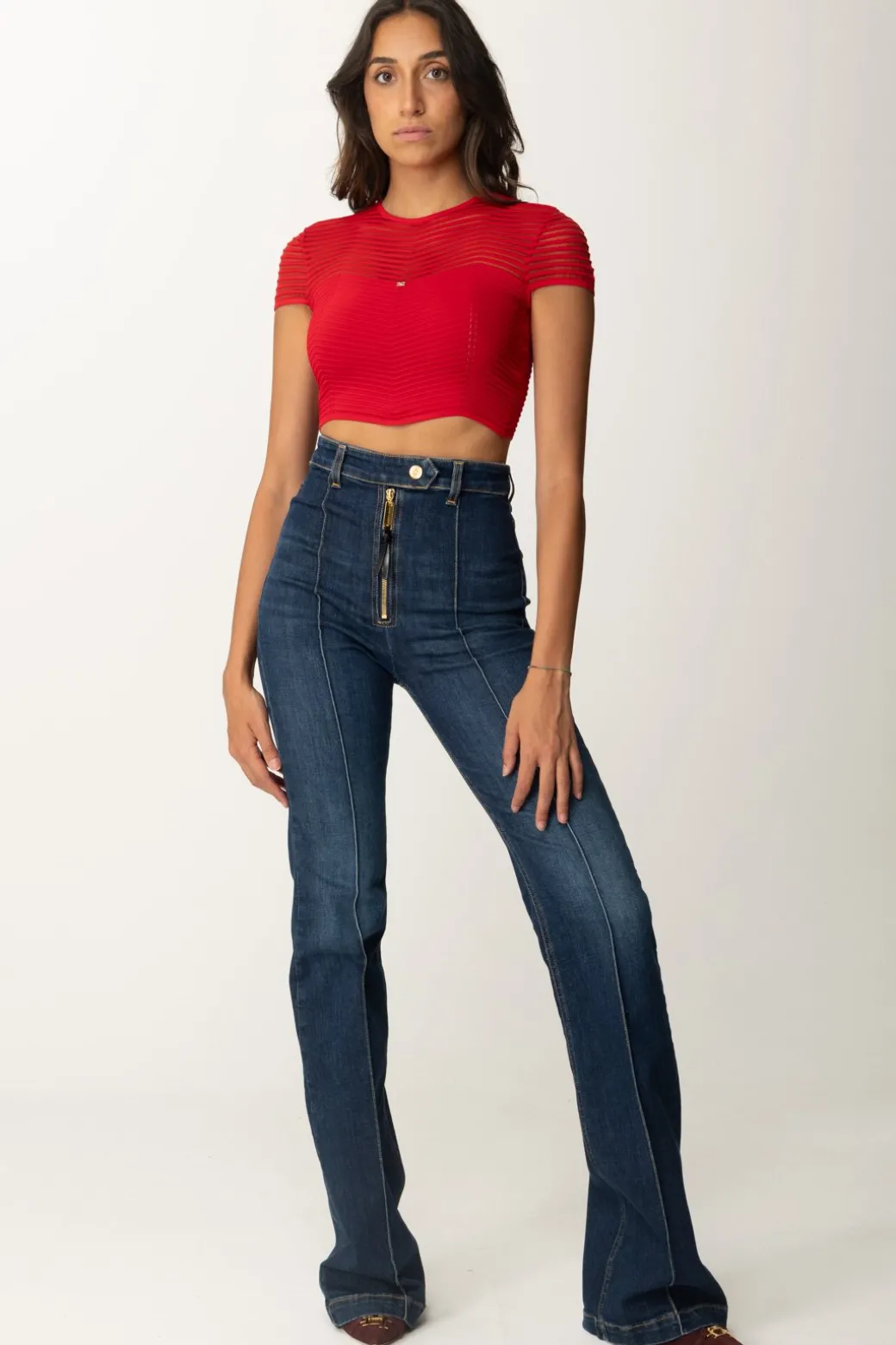 Donna Elisabetta Franchi Top Crop In Maglia con Motivo Chevron