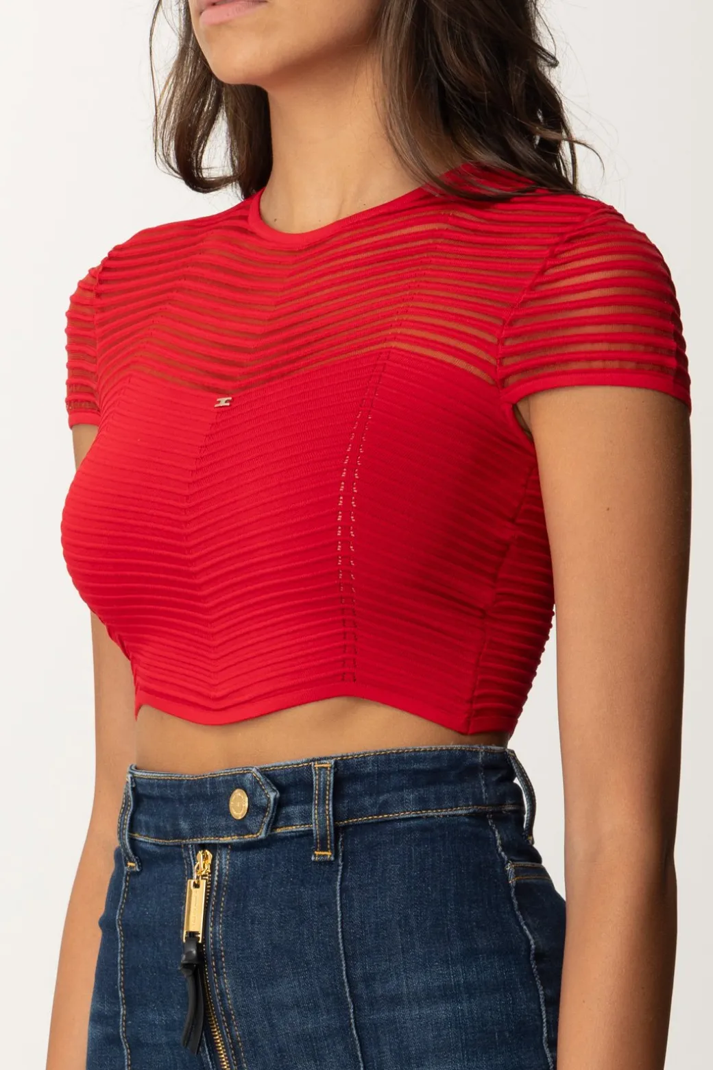 Donna Elisabetta Franchi Top Crop In Maglia con Motivo Chevron