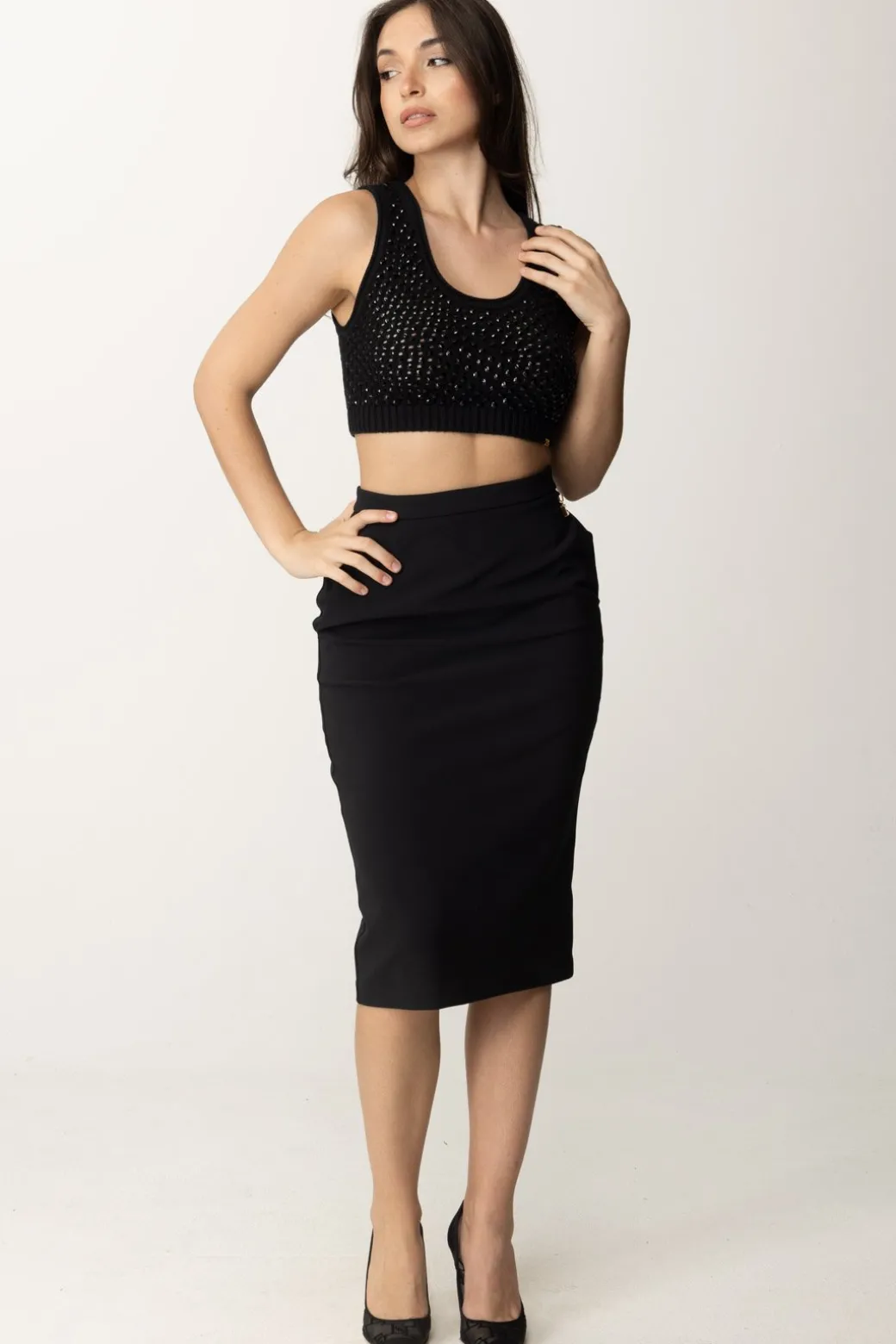 Donna Elisabetta Franchi Top Crop In Rete con Paillettes