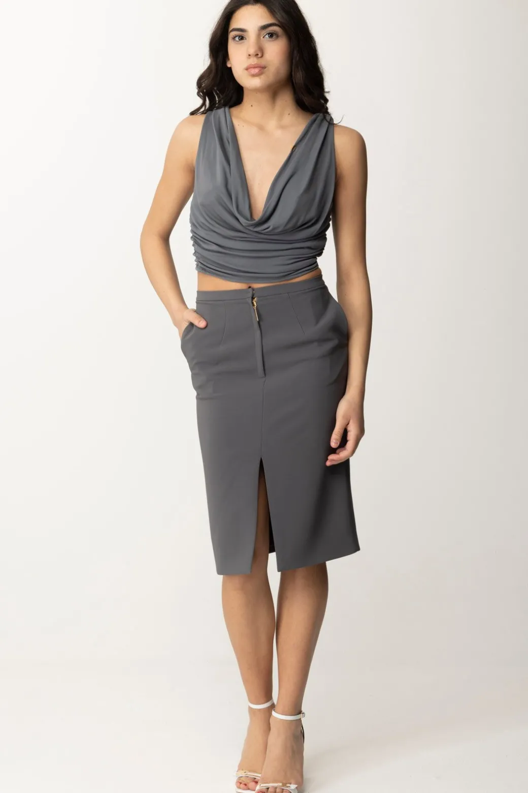 Donna Elisabetta Franchi Top Drappeggiato con Incrocio Sul Retro