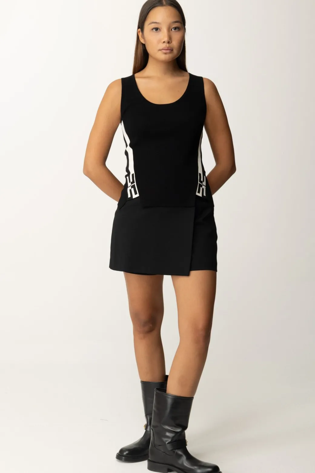Donna Elisabetta Franchi Top In Maglia con Bande Logate