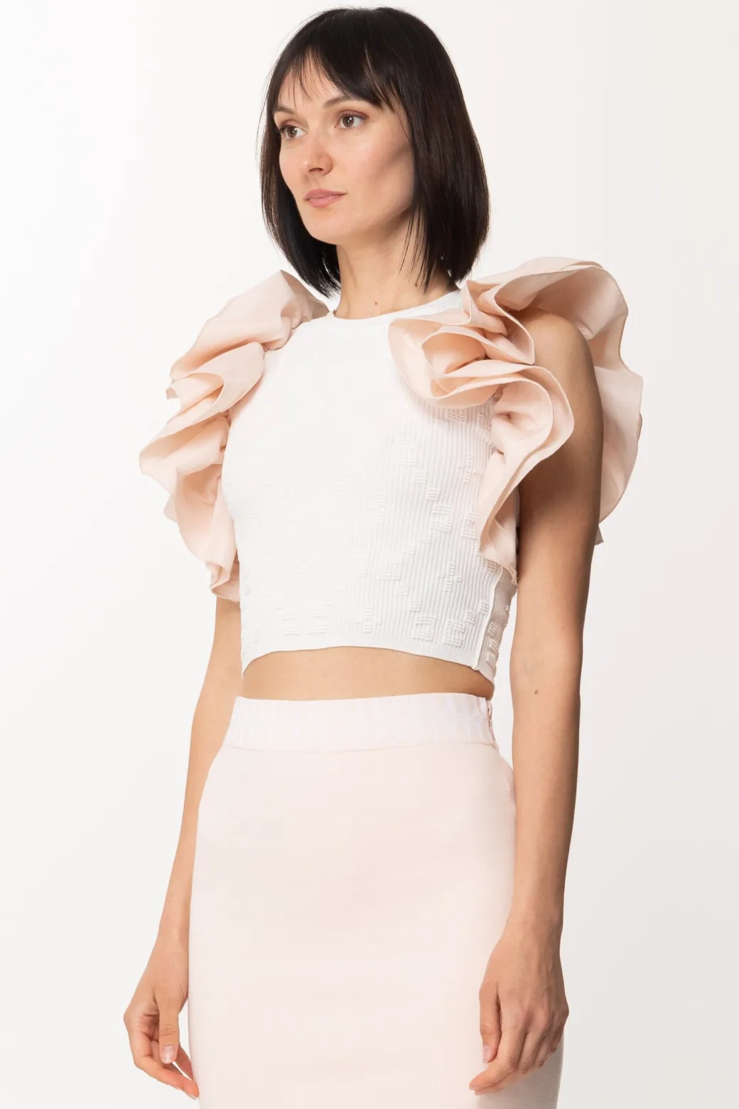 Donna Elisabetta Franchi Top In Maglia con Volant In Tessuto