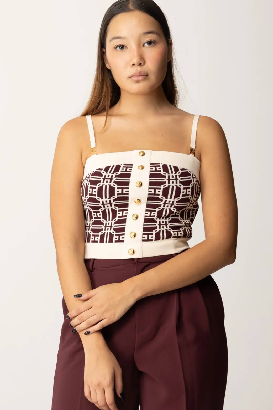 Donna Elisabetta Franchi Top In Misto Viscosa con Stampa Jacquard