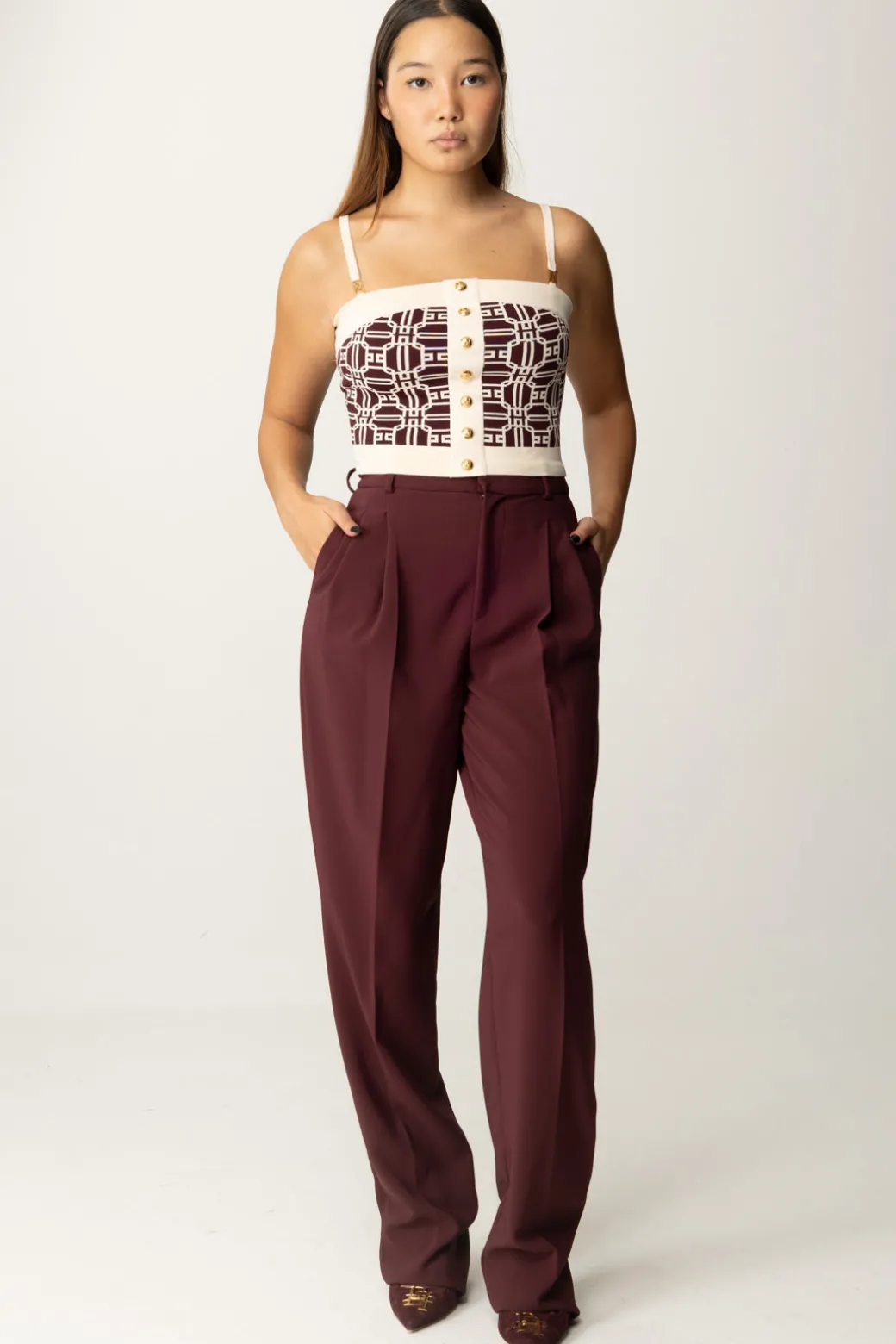 Donna Elisabetta Franchi Top In Misto Viscosa con Stampa Jacquard