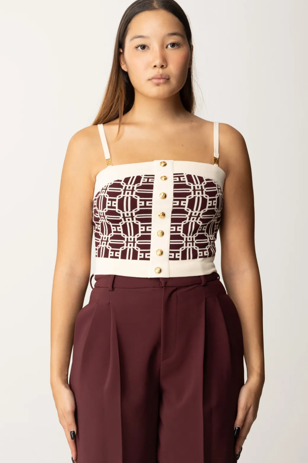 Donna Elisabetta Franchi Top In Misto Viscosa con Stampa Jacquard