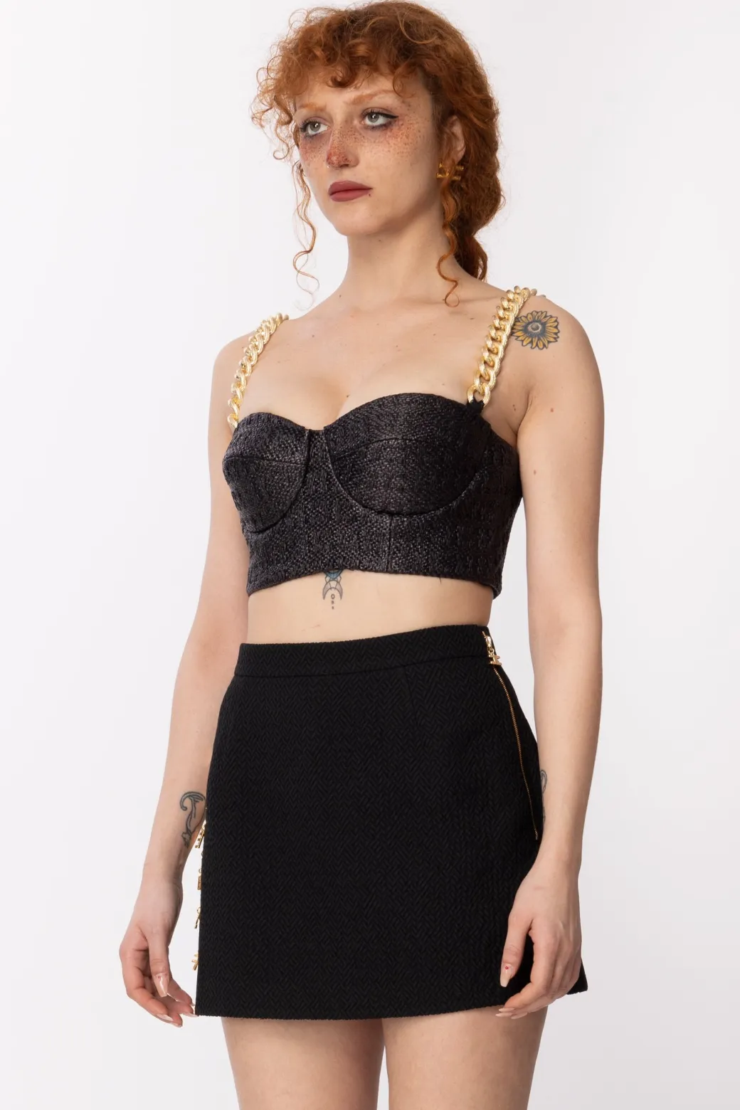 Donna Elisabetta Franchi Top In Rafia con Bretelle In Catena