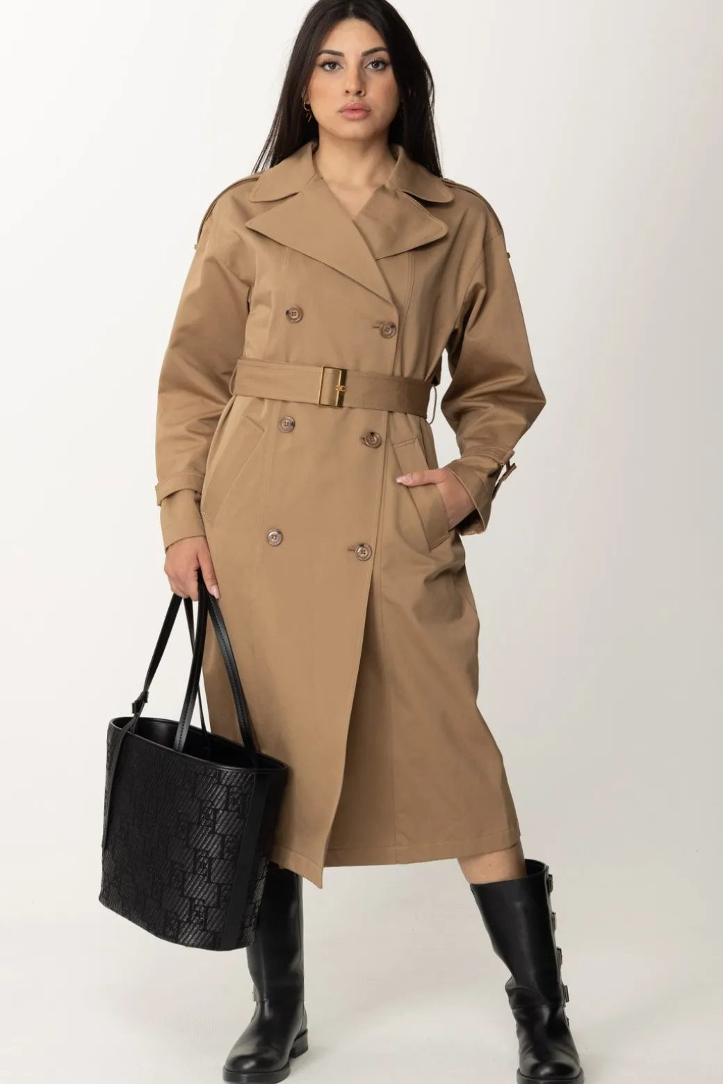 Donna Elisabetta Franchi Trench In Cotone con Maxi Colletto