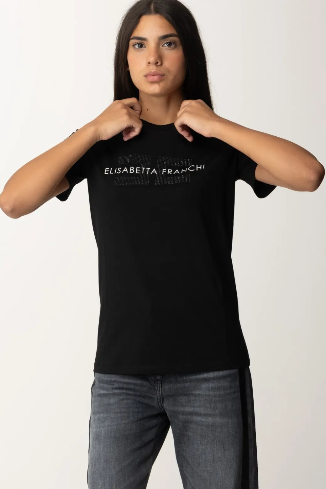 Donna Elisabetta Franchi T-shirt con Logo In Strass