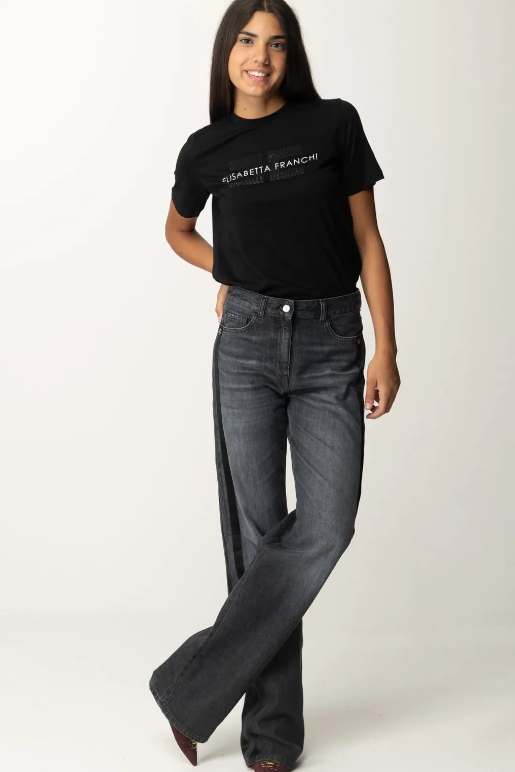 Donna Elisabetta Franchi T-shirt con Logo In Strass