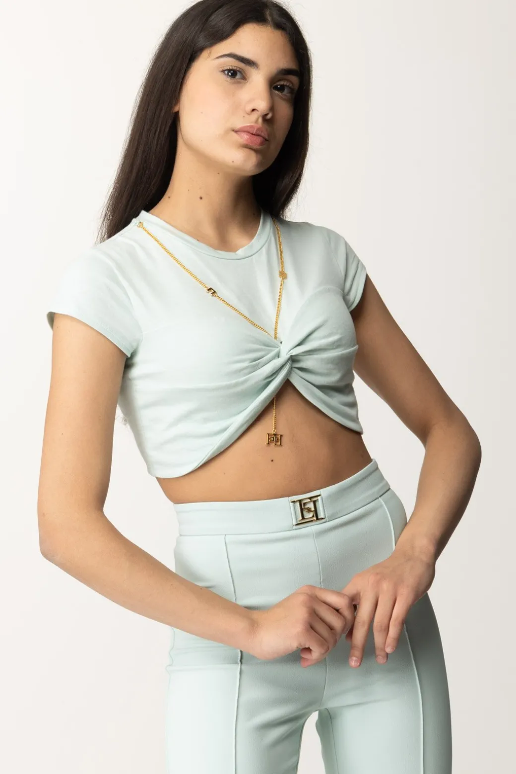 Donna Elisabetta Franchi T-shirt Cropped con Nodo