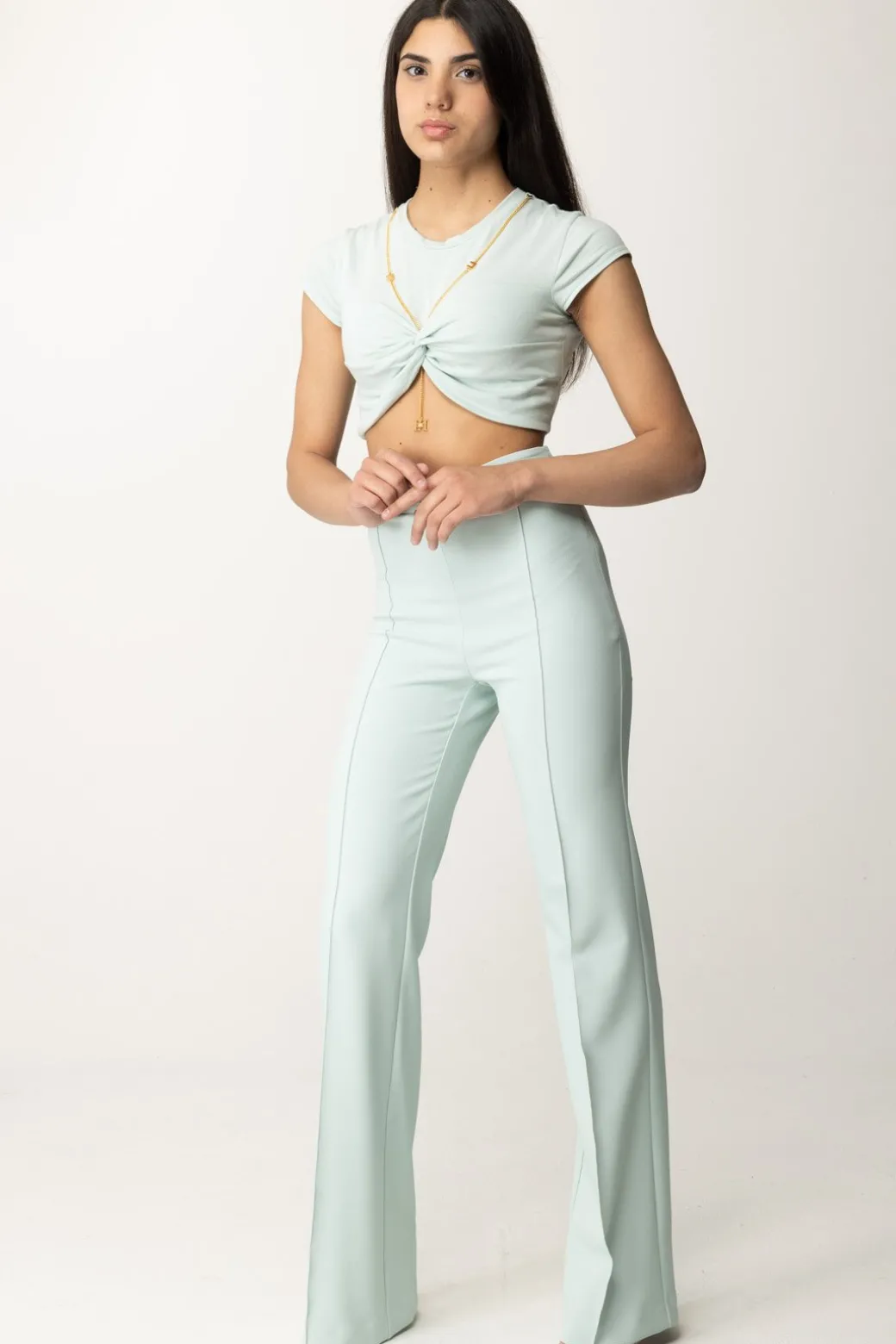 Donna Elisabetta Franchi T-shirt Cropped con Nodo