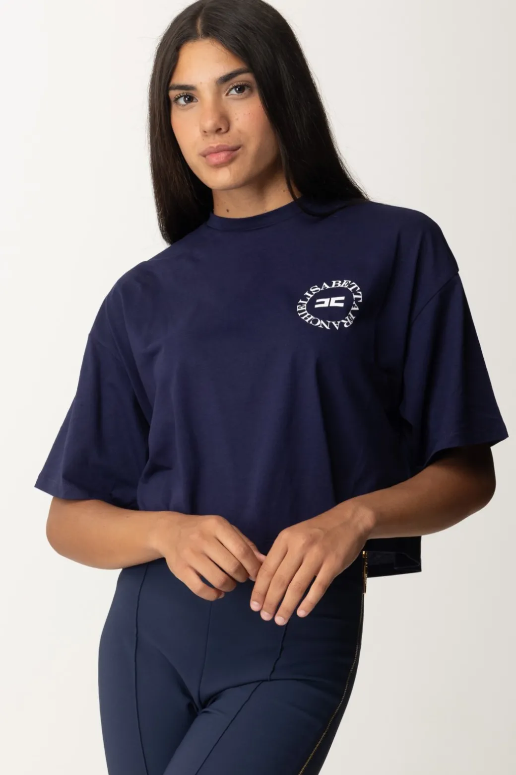 Donna Elisabetta Franchi T-shirt Cropped con Stampa Logo