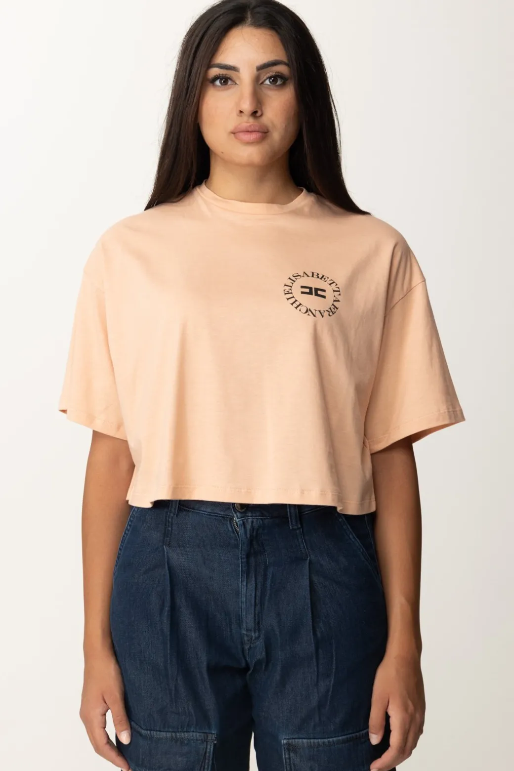 Donna Elisabetta Franchi T-shirt Cropped con Stampa Logo
